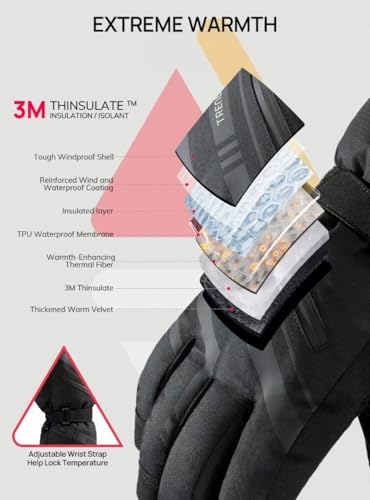 TRENDOUX Winter Ski Snow Gloves : 100% Waterproof 3M Thinsulate -40°F Cold Weather Windproof Warm Lined Gloves for Men Wom...