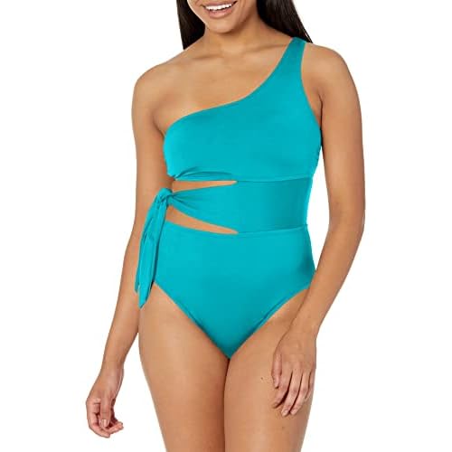 La Blanca Women's One Piece Swimsuit Cutout Single Shoulder Tummy Control Island Goddess Bathing Suit