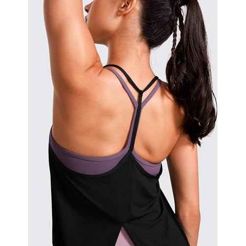 CRZ YOGA Lightweight Tie Back Workout Tank Top for Women V Neck Spaghetti Strap Yoga Sleeveless Shirts Halter Camisole