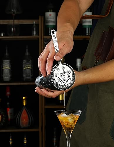 Cocktail Shaker Set - 5-Piece Bar Accessories Kit w/Weighted Boston Shaker, Strainer, Jigger, Mixing Spoon with Etched Sku...
