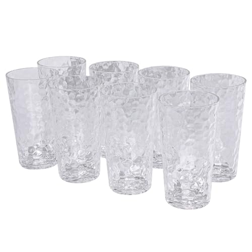 AKMQYM BPA-Free Plastic Tumblers 8 Pack (8x22oz) | Reusable Dishwasher Safe | Stackable Shatterproof Cups | Plastic Drinkw...
