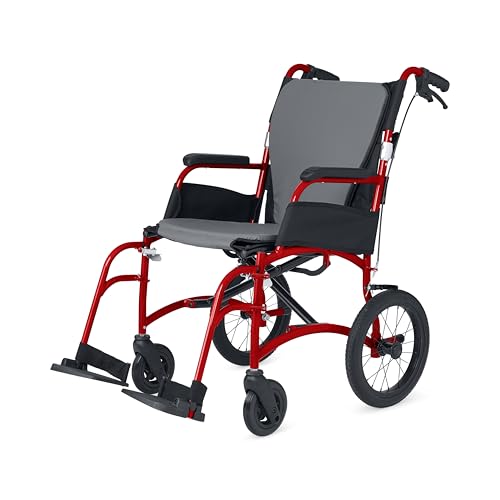 Medline Ultralight Transport Chair, Lightweight Folding Wheelchair with 12 in Rear Wheels, Padded Armrests, Swing Away Foo...