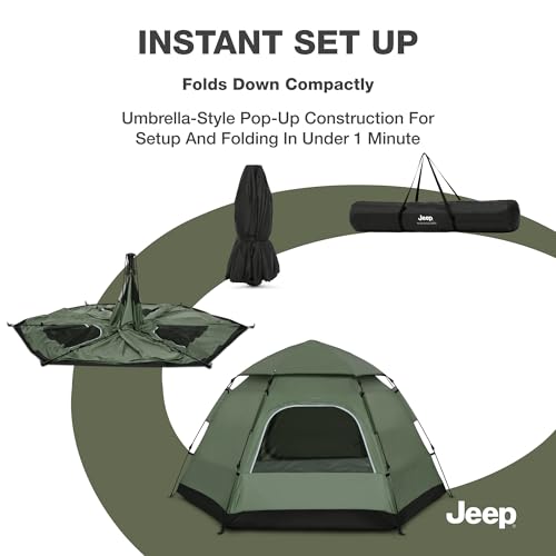 Jeep Compass 4-Person Pop Up Instant Tent by Delta Children with Carry Bag, Stakes and Guy Lines – Waterproof - UPF 50+Pro...