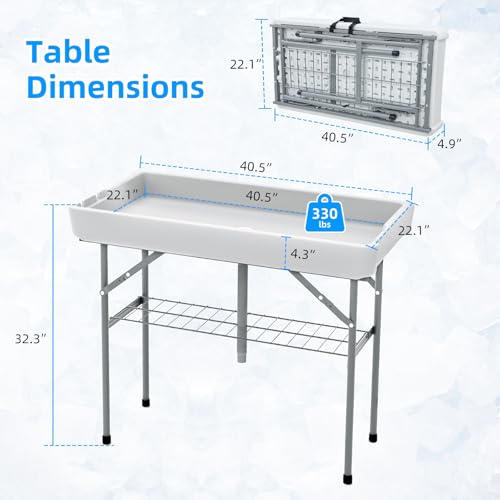 SHAREWIN Folding Ice Cooler Table, Skirt &Drain Hose Plastic Chill Table to Keep Drinks Cool, Portable Foldable Self-Servi...