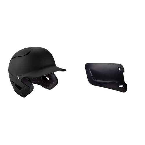 Bundle of Mizuno B6 Adult Baseball Batting Helmet, Black, Small/Medium + Mizuno Batters Face Protector, Black, Right Hand Batter, Foam, Plastic