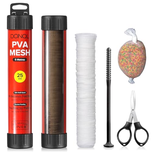 DONQL 5M PVA Mesh Carp Fishing with Scissors, PVA Bags Carp Fishing, 45" Fast Water Soluble Mesh Bags Refill Bait