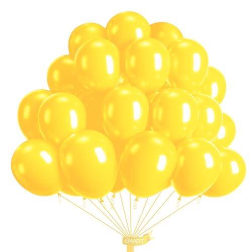 EMART 100pcs Yellow Balloons 12 Inch with Ribbon, Latex Helium Quaility for Birthday, Wedding, Baby Shower, Graduation, Ch...