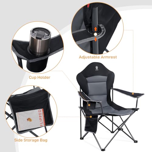EVER ADVANCED Folding Camping Chair with High Back Padded 2 Pack Oversized Portable Lawn Chairs Lightweight Sturdy Steel F...