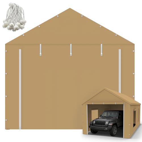 10x20FT Carport Canopy Front/Back Panel Entrance Door Tarp with Zippers, Waterproof & UV Protected Replacement Sidewall Co...