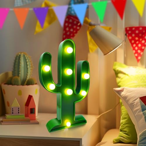 Extra Large - 3 Pack LED Cactus Light Cinco de Mayo Decorations 10 x 5.5 Inch Cactus Decor Mexican Fiesta Party Decoration...