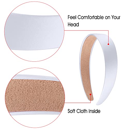 SIQUK 36 White Satin Headbands - 1 Inch Wide Non-slip DIY Headbands for Women
