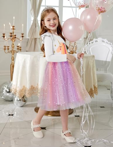 Arshiner Toddler Girls Tutu Dresses Long Sleeve Ruffle Fall Winter Holiday Star Sequin Tulle Dress 2-6Y