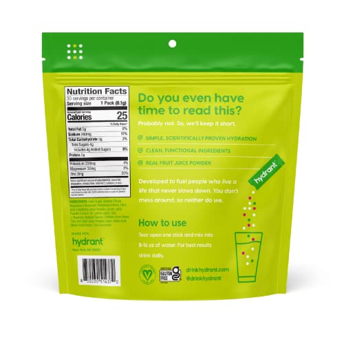Hydrant - Energy Electrolyte Powder, Raspberry Lemonade Flavor, 30 Caffeine & L-Theanine Energy Hydration Stick Packs - Lo...