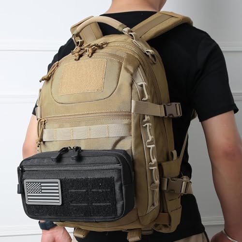 Tactical MOLLE Admin Pouch - Laser-Cut EDC Tool Bag, Horizontal Modular Organizer w/American Flag Patch & Keychain