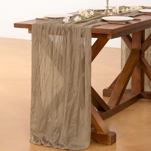 Socomi Nude Brown Cheesecloth Table Runner Fall Thanksgiving Boho Rustic Gauze 120 inch 10FT Cheese Cloth Runner for Weddi...