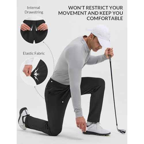 baleaf Men's 30" Fleece Lined Golf Pants Warm Winter Stretchy Casual Business Travel 3 Pockets