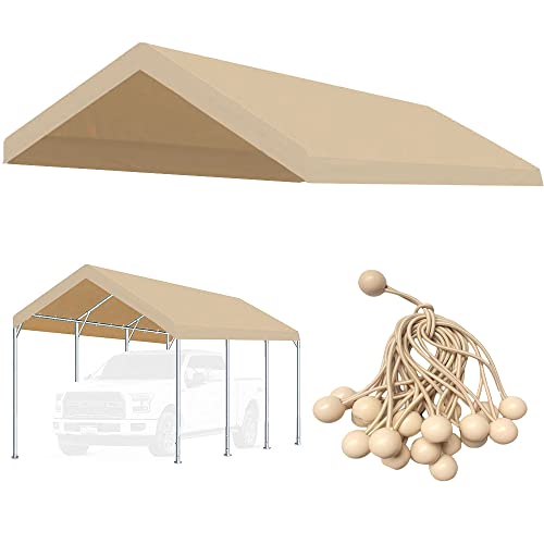 Vanteriam 10'x20' Upgraded Carport Replacement Top Canopy Cover for Car Garage Shelter Tent Party Tent with Ball Bungees B...