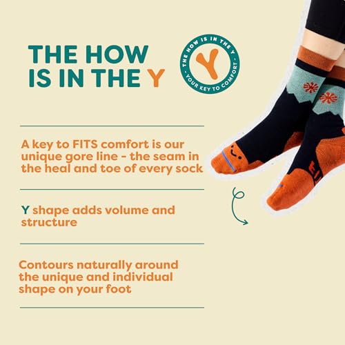 FITS Original Full Cushion Crew Socks, Merino Wool Hiking Socks for Rocky Trails, Camping and Travel Shoes