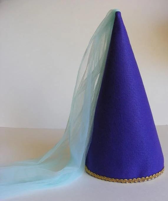 Felt Girls Princess Cone Hat Renaissance Veil Medieval Tulle Dress-up Play Birthday Party Halloween