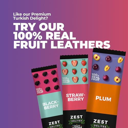 Turkish Delight by Zest Delites, Luxury Vegan Snacks with 30% Pistachio, Traditional Vegan Gift Basket, Turkish Delight Candy, Orange, Pomegranate, Vanillin, Black Mulberry, 8.82 oz