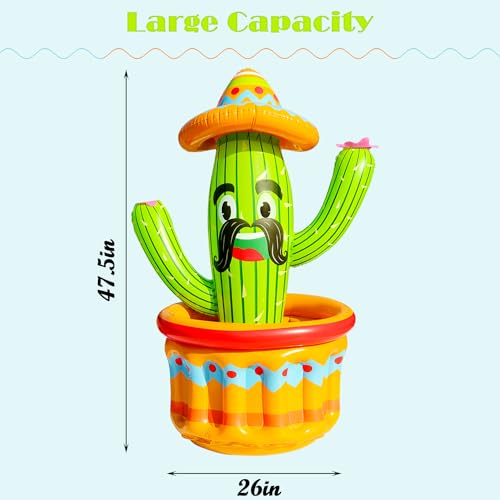 PARENTSWELL 47.5'' Inflatable Cactus Cooler, Inflatable Drink Cooler for Summer Fiesta Parties, Blow Up Ice Bucket Cinco D...