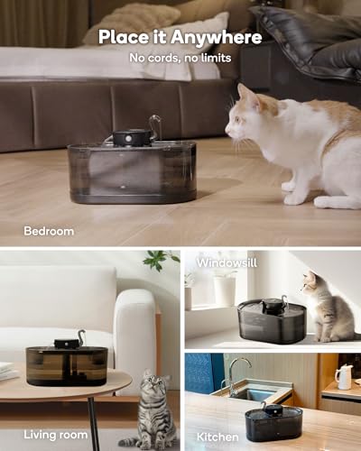 Cat Water Fountain Cordless, 108oz/3.2L Cengcen Wireless Cat Fountains for Drinking, Pet Water Fountains for Cats Indoor, ...