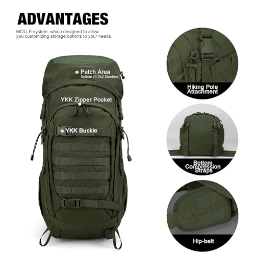 Mardingtop 50L Hiking Backpack,Backpacking Backpack with Rain Cover for Hiking,Backpacking,Rucking,Camping,Survival