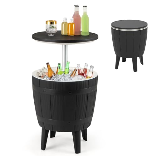 Moccha Outdoor End Table Cooler - 10 Gallon Cooler Side Table with Height Adjustable Tabletop, 3-in-1 Ice Bucket for Beer...