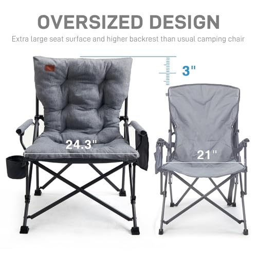 EVER ADVANCED Padded Oversized Folding Camping Chair for Adults, Heavy Duty Lawn Chair with Side Pockets, Portable Collaps...