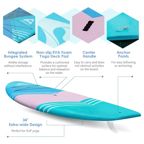 Abrazo YOGAqua 10'6" x 34" x 5" Rigid Stand Up Paddle Board, Extra Wide Hardboard Designed by Yoga Guru, Versatile Yoga SU...