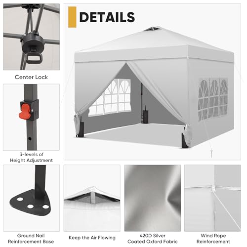 Saemoza 12x12 Pop Up Canopy Tent with One Push Setup, Portable Sun Shade Tent, Instant Easy Up Canopy with 4-Sidewalls & W...