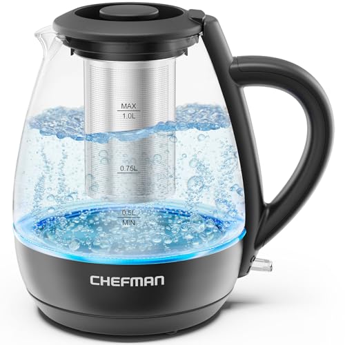 Chefman Electric Kettle with Tea Infuser, Compact 1L (4 Cups), 1500W, Removable Lid for Easy Cleaning, Boil-Dry Protectio...