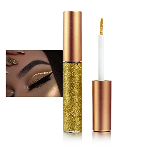 Rosarden Glitter Eyeliner Liquid, Gold Shimmer Eyeliner, Long-lasting Waterproof Quick-Drying Metallic Shimmer Glitter Lin...
