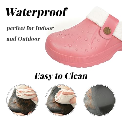 ChayChax Women and Men Fur Lined Clogs Memory Foam Warm Fuzzy Slippers Winter Waterproof Indoor Outdoor Slipper