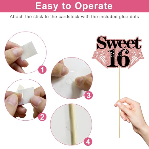 16th Birthday Decorations for Girls, Black Rose Gold Sweet 16 Photo Booth Props Sweet 16 Party Decorations Selfie Props Vi...