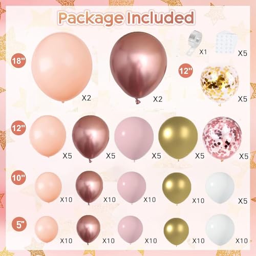Rose Gold Balloon Garland Kit, Nude Pastel Pink Metallic Gold Matte White Balloons Gold and Rose Gold Confetti Balloons fo...