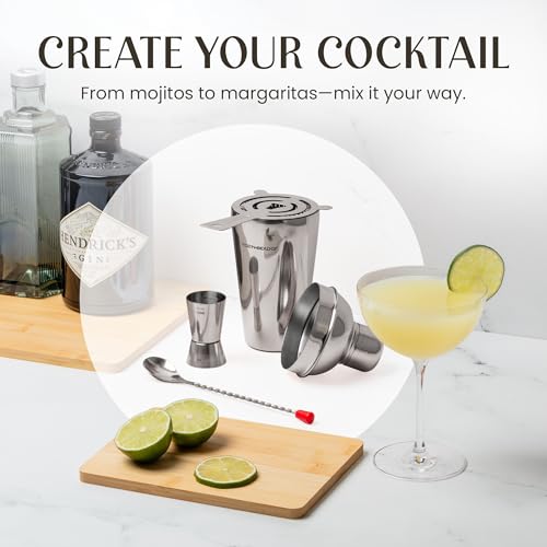 Modern Mixology Cocktail Shaker Set - 8 Piece Bartender Kit on Quality Pine Stand | Complete Cocktail Kit Gift Set | Top B...