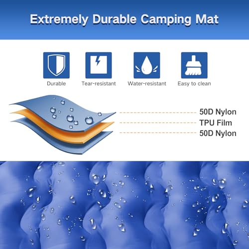 FNARMW Double Sleeping Pad Camping, Self Inflating 6'' Extra-Thick 2 Person Pillow Built-in Foot Pump Waterproof Inflatabl...