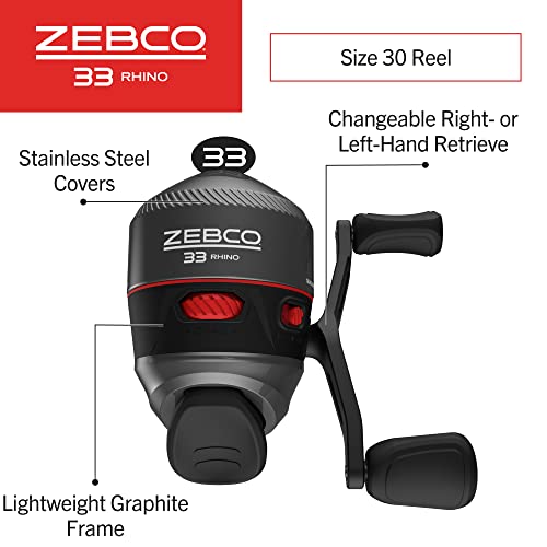 Zebco 33 Rhino Tough Spincast Reel and 2-Piece Fishing Rod Combo, Durable E-Glass Rod with ComfortGrip Handle, Quickset Anti-Reverse Fishing Reel with Bite Alert