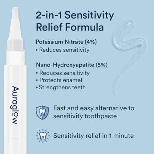 Auraglow Sensitive Teeth Relief Serum Gel, Reduces Tooth Sensitivity with Potassium Nitrate and Nano Hydroxyapatite, Remineralization Gel, Strengthens Teeth & Protects Enamel, 40+ Treatments, 4ml