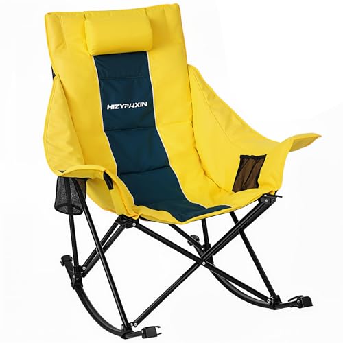 Hizypaixin Oversized Rocking Camping Chair for Adults with Headrest, Portable Rocking Chair with Cup Holder, Side Pocket &...