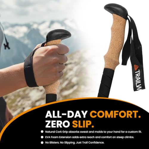 TRAILWORX 3K Carbon Fiber Collapsible Hiking Poles, Adjustable Trekking Poles for Hiking, Walking Sticks with Cork Handle,...