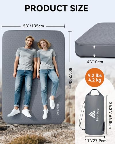 Hikenture 4" Thick Self Inflating Sleeping Pad, Foam & Air Camping Mattress, 9.5 R-Value Insulated Sleeping Mat, Portable ...