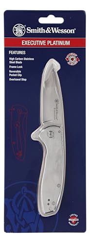 Smith & Wesson Executive Platinum Stainless Steel Knife with 3" Blade Length for Outdoor, Tactical, Survival and EDC