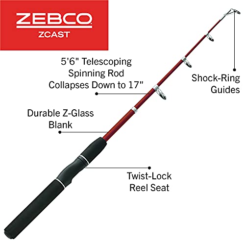Zebco Z-Cast Spinning Fishing Rod Durable Z-Glass Fishing Pole, Comfortable EVA Rod Handle, Shock-Ring Guides, Medium Power
