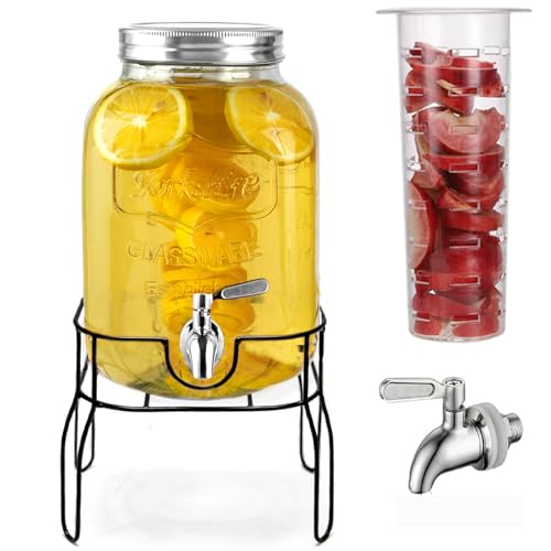 2 Gallon Drink Dispensers for Parties with18/8 Stainless Steel Spigot and Stand, Juice Jug Beverage Dispensers Glass Water...