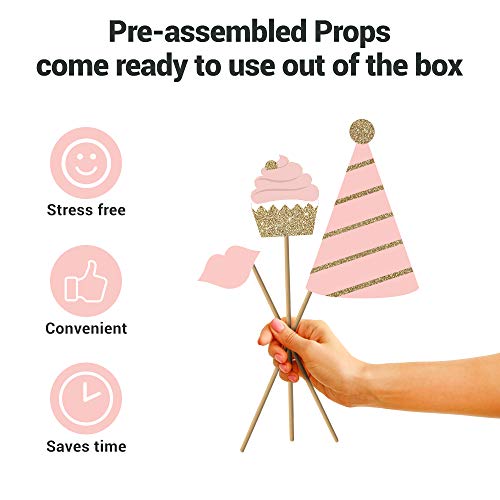 Fully Assembled 21st Birthday Photo Booth Props - Set of 30 - Pink & Gold Selfie Signs - 21st Party Supplies & Decorations...