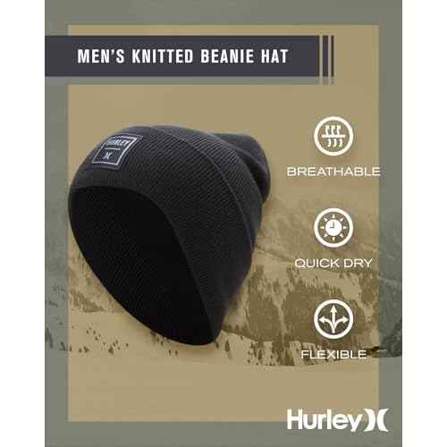 Hurley Men's Shifty Beanie - Lightweight Classic Double Layered Flat Knitted Bonnet Winter Hat for Men