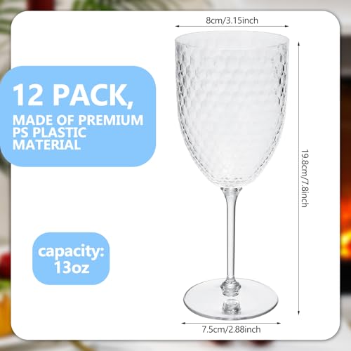Jingmore 12 Pcs 13oz Reusable Plastic Wine Glasses, Detachable Wine Glasses with Stem, Unbreakable Champagne Flutes, Cryst...