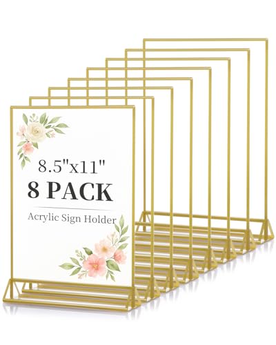 Dynta Acrylic Sign Holder 8.5x11 8pck Clear Table Display Stands Double Sided Table Sign Holders, Menu Holder for Wedding,...